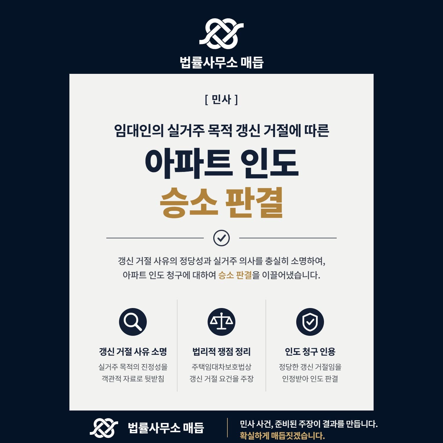 임대인의 실거주 목적 갱신 거절에 따른 아파트 인도 승소 판결
